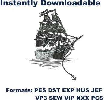 Pirate ship embroidery design